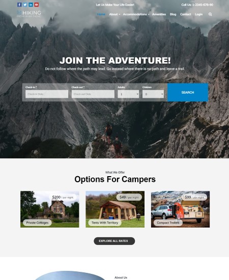 Hiking WordPress Theme- Adventure, Tours & Travel Website Template
