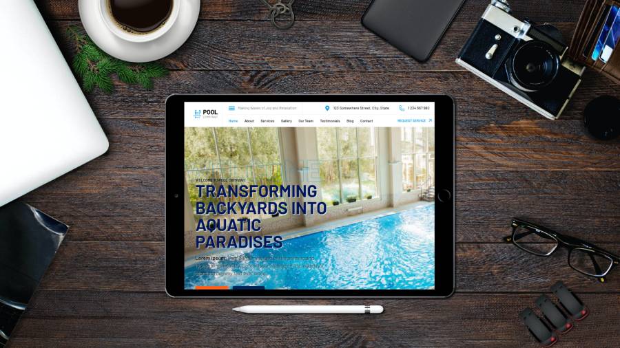 Pool Company WordPress Template Tablet Image