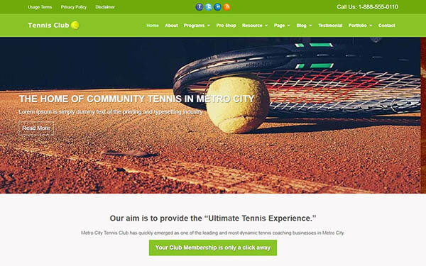 Tennis Club WordPress Theme